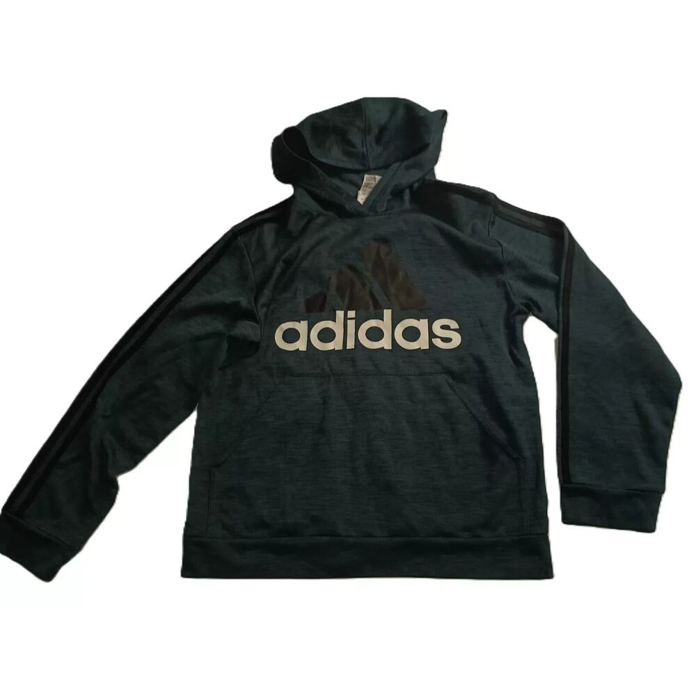 Adidas Boys Pullover Hoodie Spell Out 3 Stripe Fleece Lined Black L(14/16) B002